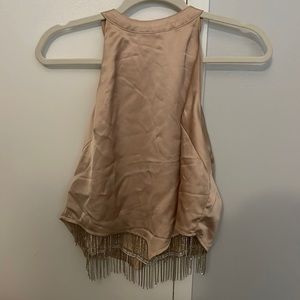 NWT blush halter top with diamond fringe